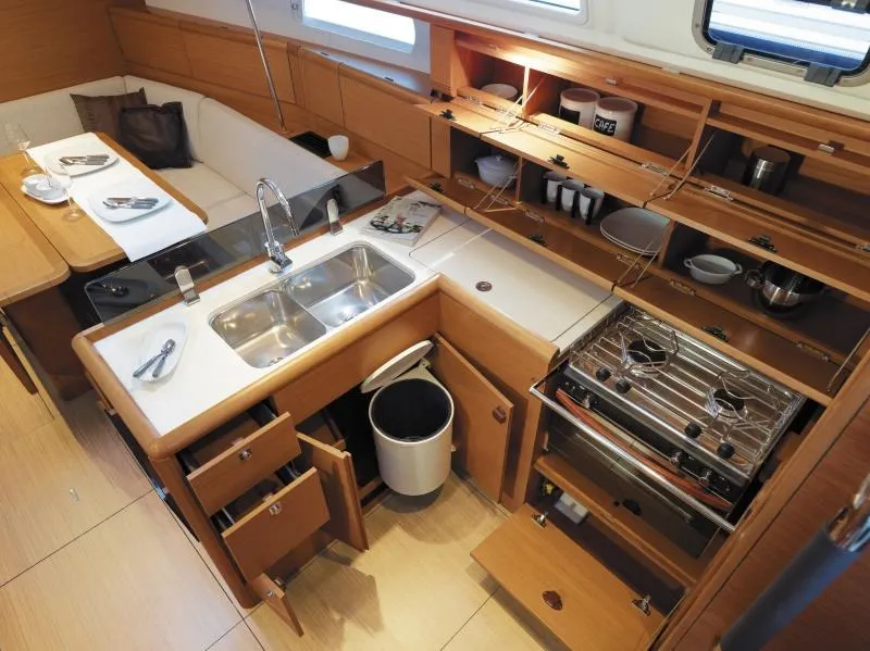 Galley of Minerva, a Jeanneau Sun Odyssey 379 sailboat at Salerno, Italy