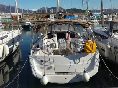 Cockpit of Minerva, a Jeanneau Sun Odyssey 379 sailboat at Salerno, Italy