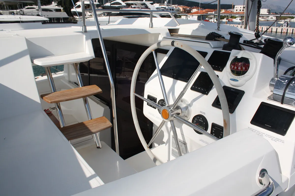 Cockpit of Cata del Mar, a Fountaine Pajot Astrea 42 catamaran at Seget Donji, Croatia