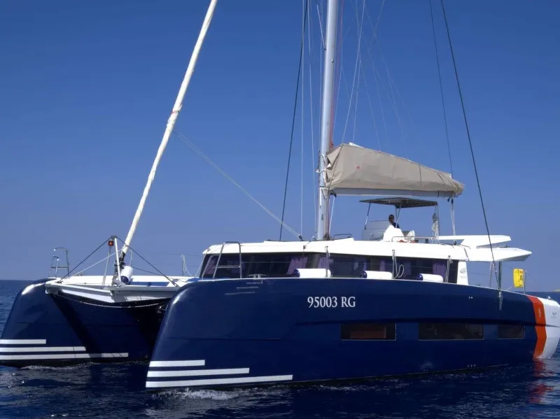 Exterior view of Var, a Dufour 48 Catamaran catamaran at Primošten, Croatia