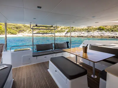 Deck of Var, a Dufour 48 Catamaran catamaran at Primošten, Croatia