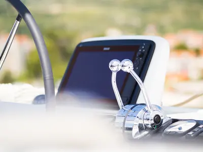 Cockpit of Madame El Grande, a Lagoon 46 catamaran at Kaštela, Croatia