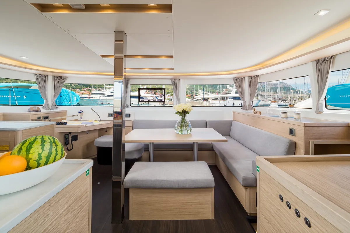 Salon of Madame El Grande, a Lagoon 46 catamaran at Kaštela, Croatia