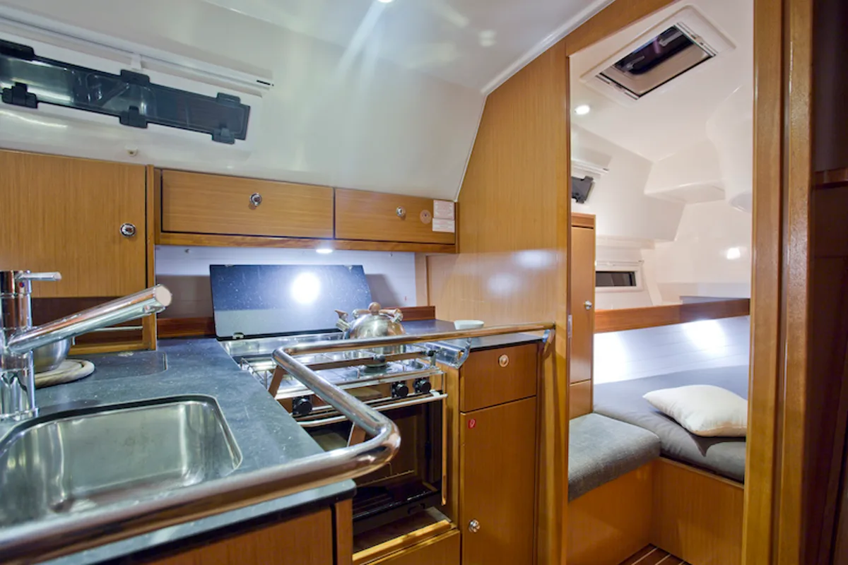 Galley of Mystic, a Bavaria 36 Cruiser sailboat at Šibenik, Croatia