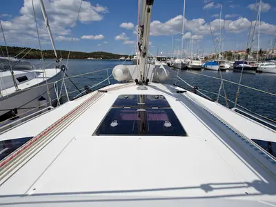 Deck of Mystic, a Bavaria 36 Cruiser sailboat at Šibenik, Croatia
