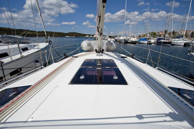 Deck of Mystic, a Bavaria 36 Cruiser sailboat at Šibenik, Croatia
