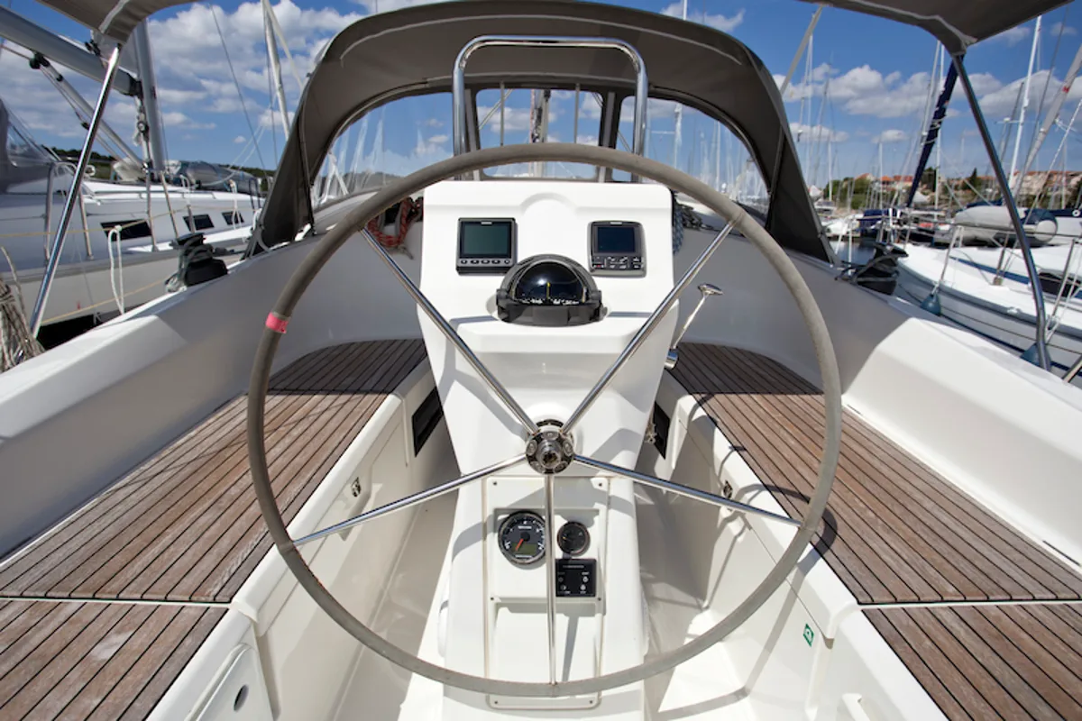 Cockpit of Mystic, a Bavaria 36 Cruiser sailboat at Šibenik, Croatia