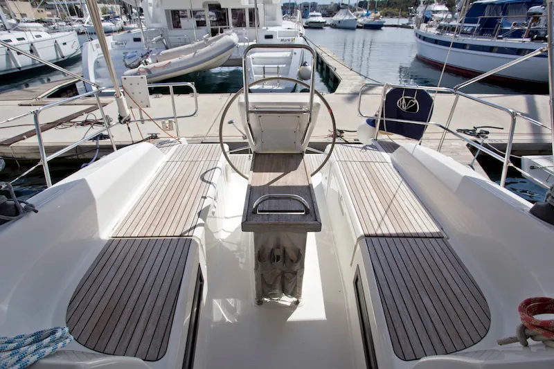 Deck of Mystic, a Bavaria 36 Cruiser sailboat at Šibenik, Croatia