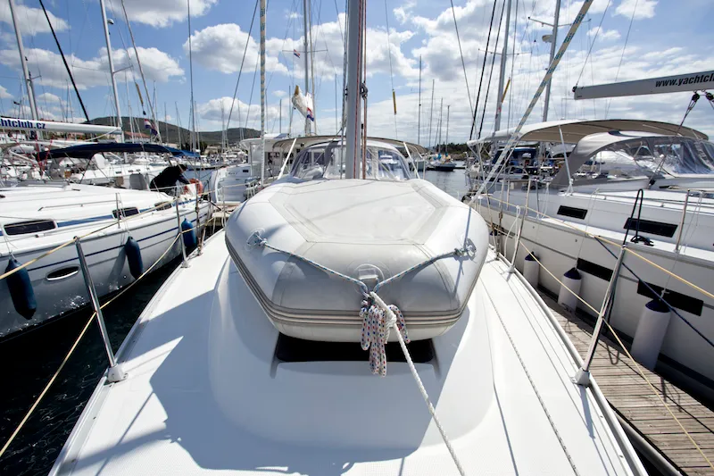 Deck of Mystic, a Bavaria 36 Cruiser sailboat at Šibenik, Croatia