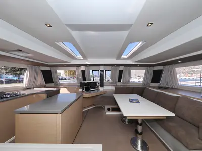 Salon of Poco Loco, a Fountaine Pajot Saba 50 catamaran at Grad Trogir, Croatia