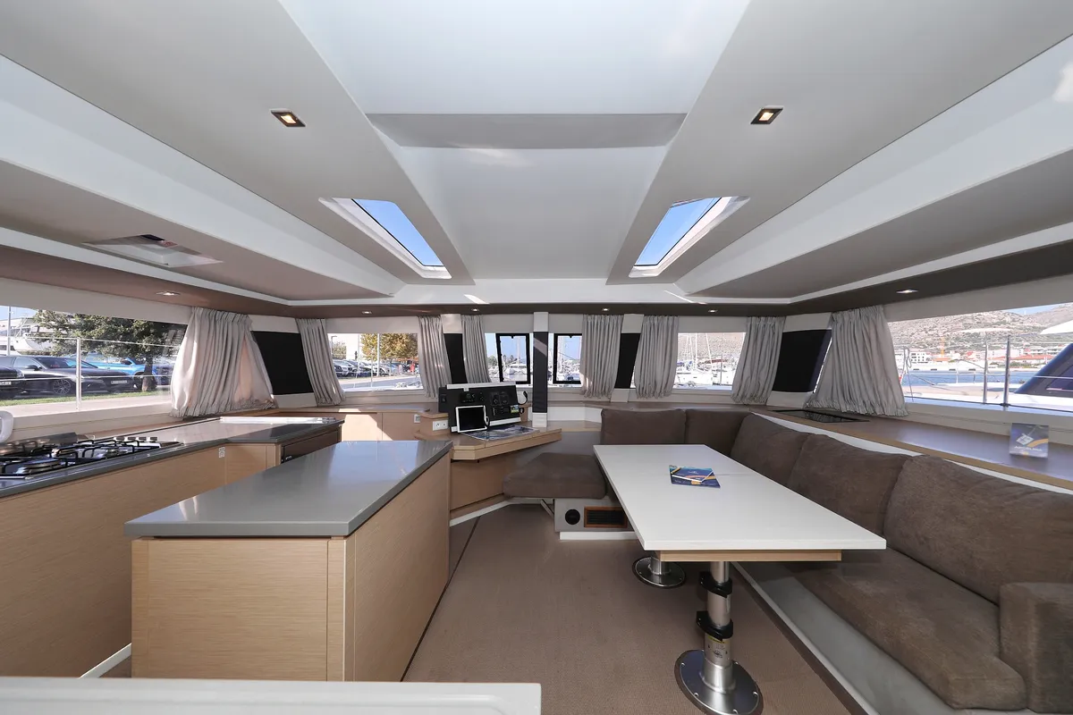 Salon of Poco Loco, a Fountaine Pajot Saba 50 catamaran at Grad Trogir, Croatia