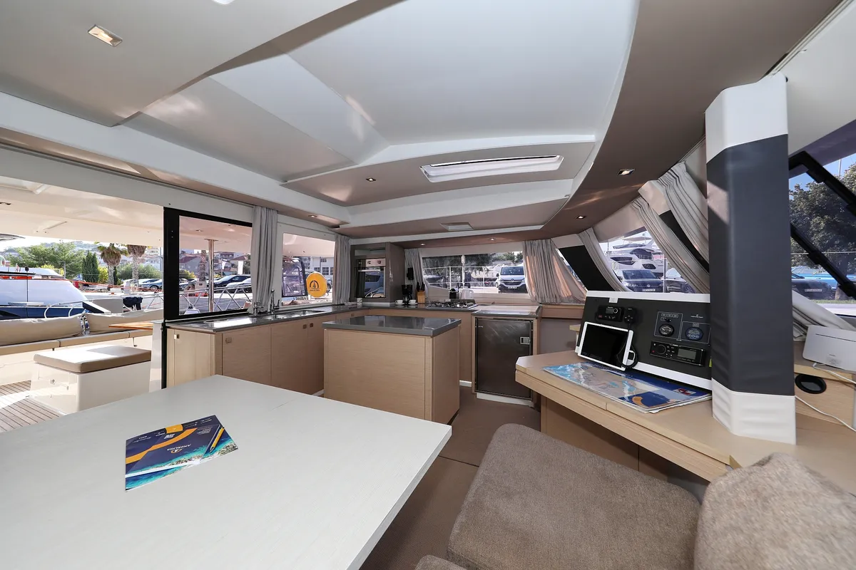 Salon of Poco Loco, a Fountaine Pajot Saba 50 catamaran at Grad Trogir, Croatia