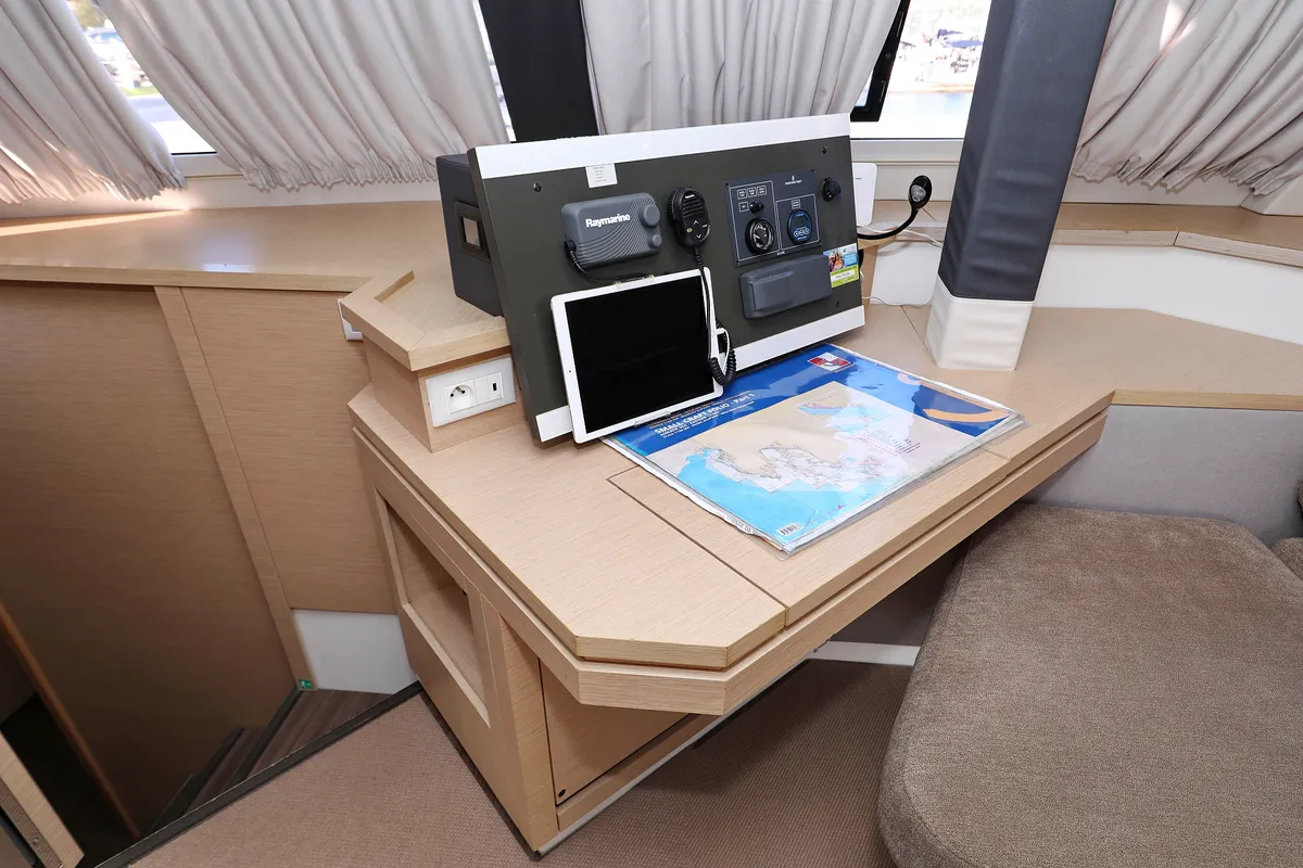 Salon of Poco Loco, a Fountaine Pajot Saba 50 catamaran at Grad Trogir, Croatia
