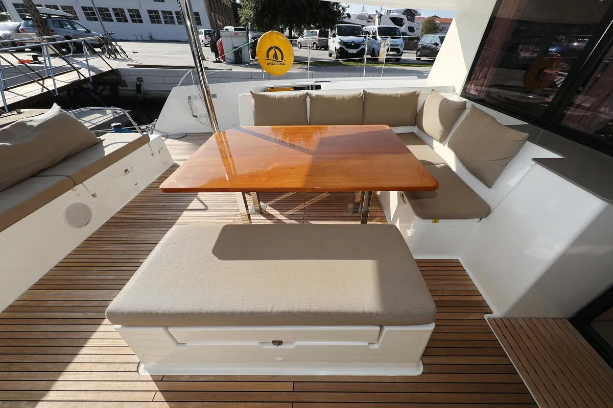 Deck of Poco Loco, a Fountaine Pajot Saba 50 catamaran at Grad Trogir, Croatia