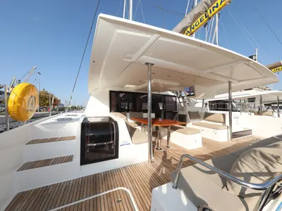 Deck of Poco Loco, a Fountaine Pajot Saba 50 catamaran at Grad Trogir, Croatia