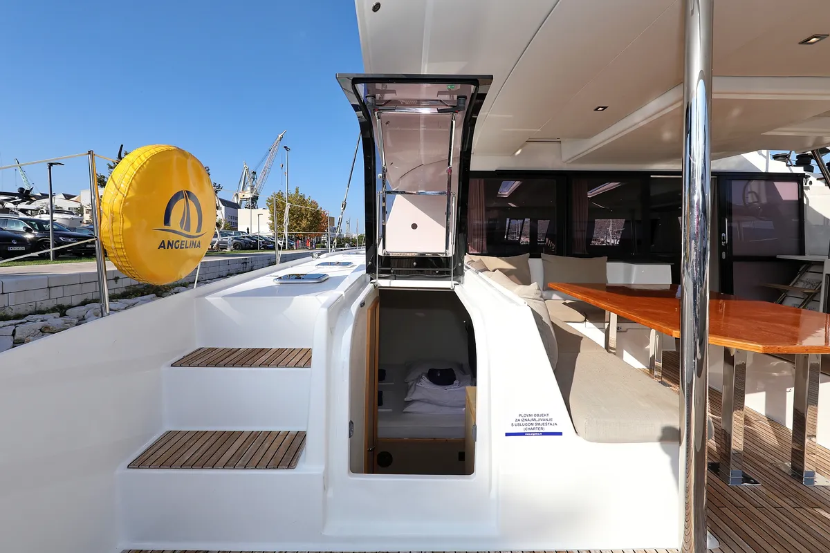Deck of Poco Loco, a Fountaine Pajot Saba 50 catamaran at Grad Trogir, Croatia