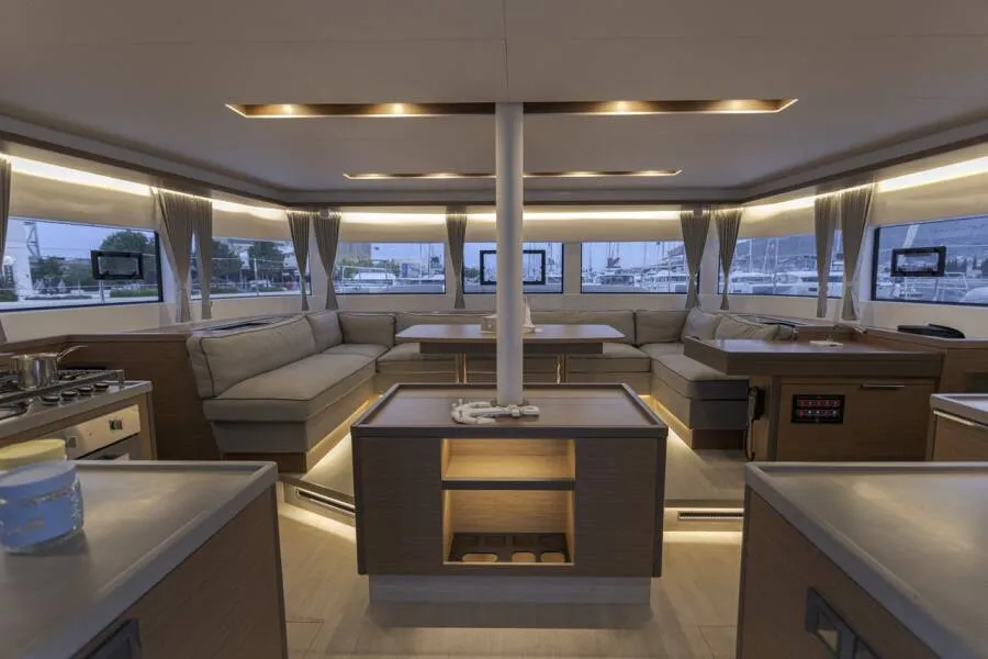 Salon of Captain Morgan, a Lagoon 50 catamaran at Općina Marina, Croatia