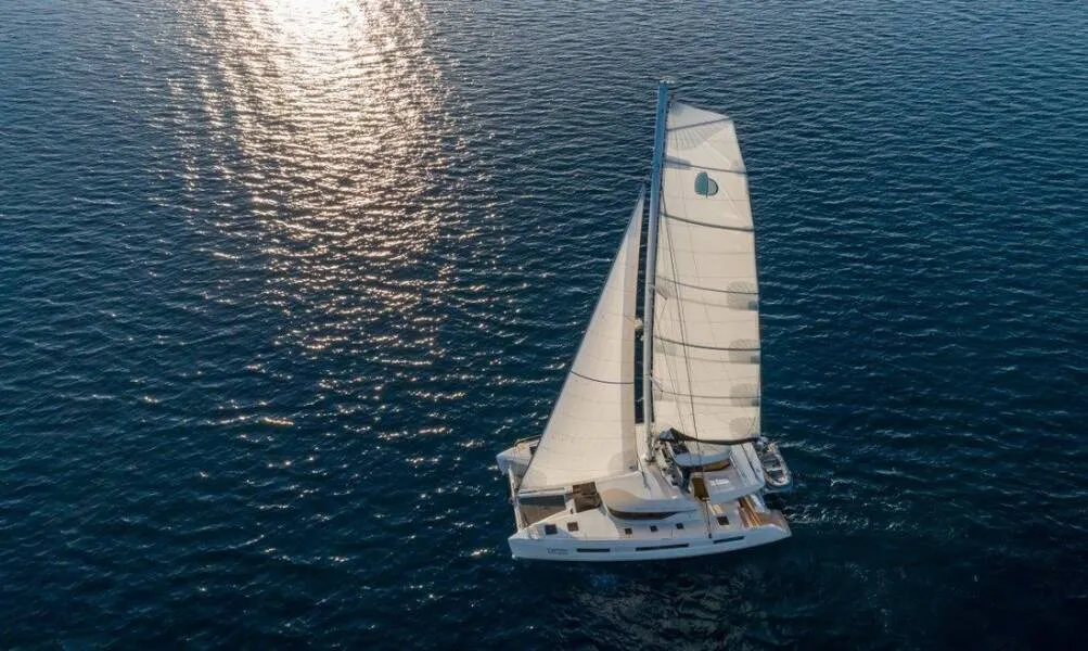 Exterior view of Captain Morgan, a Lagoon 50 catamaran at Općina Marina, Croatia