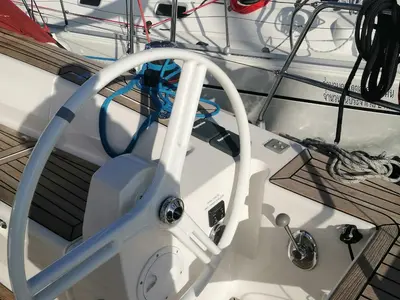 Cockpit of Maui, a Elan 45 sailboat at Gdańsk, Poland