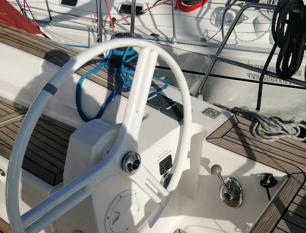 Cockpit of Maui, a Elan 45 sailboat at Gdańsk, Poland