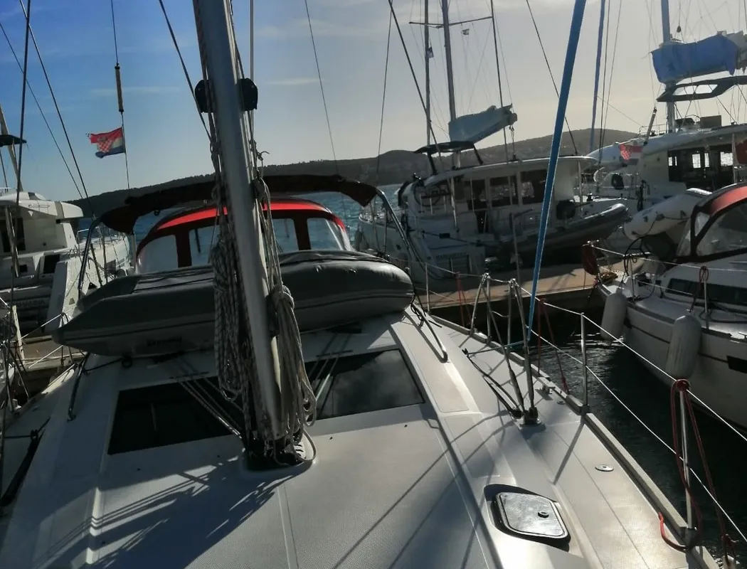 Deck of Maui, a Elan 45 sailboat at Gdańsk, Poland