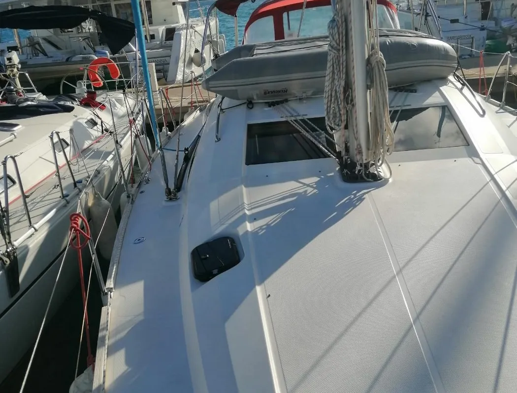Deck of Maui, a Elan 45 sailboat at Gdańsk, Poland