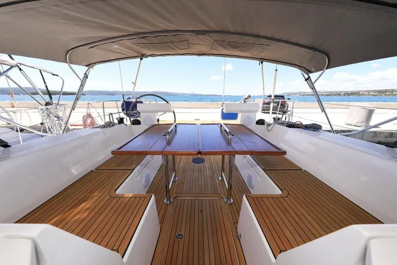 Deck of Katharina, a Bavaria C45 Style sailboat at Pirovac, Croatia