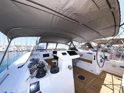 Deck of Katharina, a Bavaria C45 Style sailboat at Pirovac, Croatia