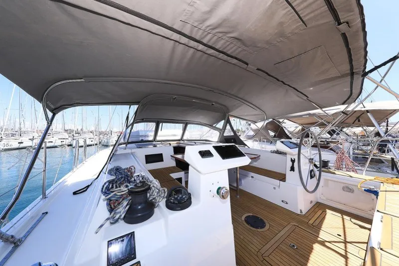 Deck of Katharina, a Bavaria C45 Style sailboat at Pirovac, Croatia