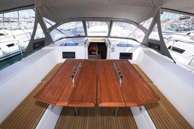 Deck of Katharina, a Bavaria C45 Style sailboat at Pirovac, Croatia