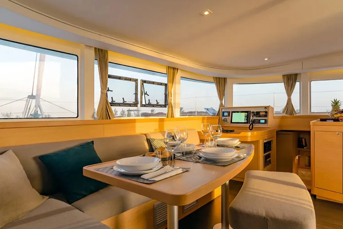 Salon of Three Little Birds, a Lagoon 42 catamaran at Propriano, France