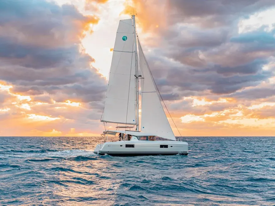Exterior view of Three Little Birds, a Lagoon 42 catamaran at Propriano, France