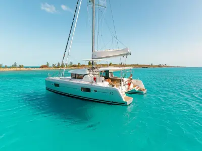 Exterior view of Three Little Birds, a Lagoon 42 catamaran at Propriano, France