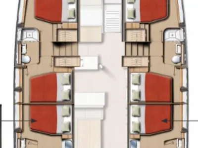 Floor plan of Bali 5.2, a catamaran at Lefkada, Greece