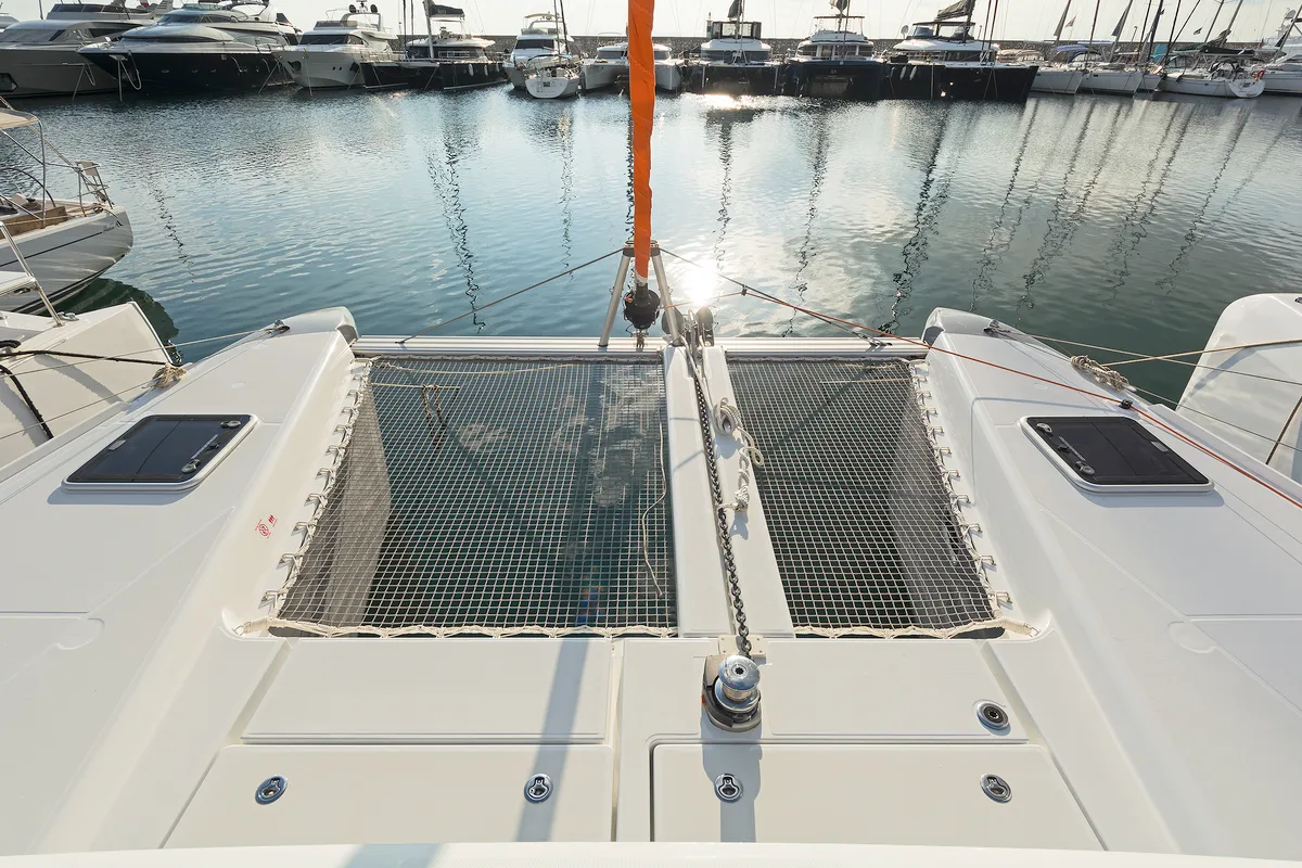 Deck of Excessive, a Excess 12 catamaran at Kos, Greece