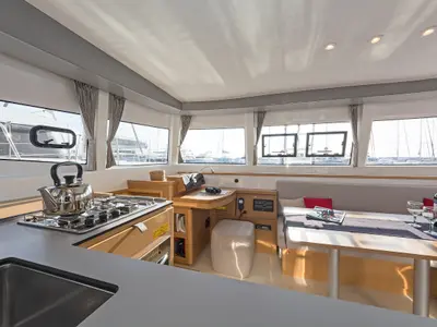 Galley of Excessive, a Excess 12 catamaran at Kos, Greece