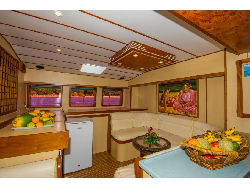 Salon of Cabin G11, a Gulet Mojito 78 catamaran at Roche Caiman, Seychelles