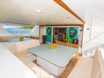 Deck of Cabin G11, a Gulet Mojito 78 catamaran at Roche Caiman, Seychelles