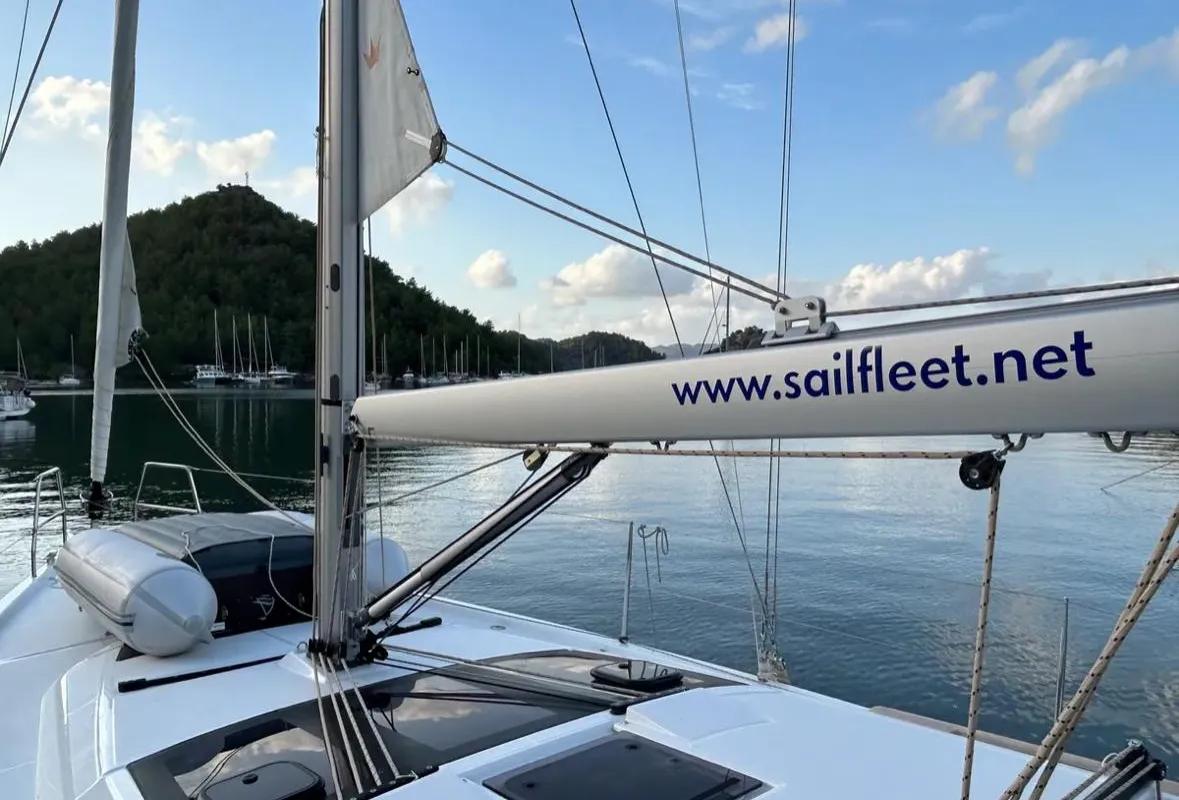 Deck of Sail Corvus, a Dufour 390 GL sailboat at Marmaris, Turkey
