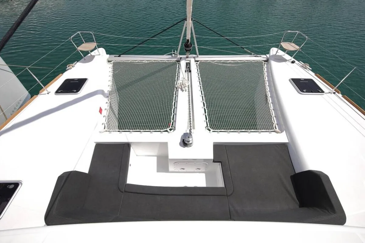 Deck of Hanna 1, a Lagoon 450 S catamaran at Grad Kaštela, Croatia