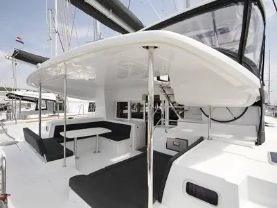 Deck of Hanna 1, a Lagoon 450 S catamaran at Grad Kaštela, Croatia