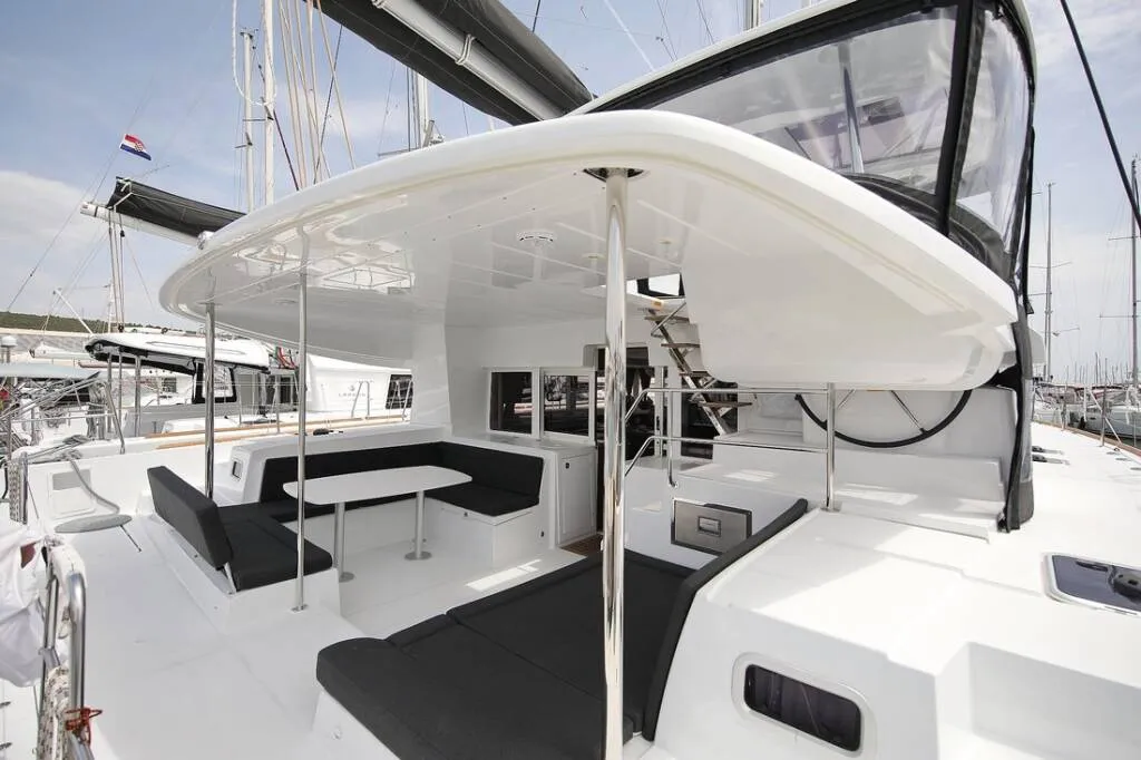 Deck of Hanna 1, a Lagoon 450 S catamaran at Grad Kaštela, Croatia
