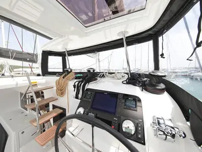 Cockpit of Hanna 1, a Lagoon 450 S catamaran at Grad Kaštela, Croatia