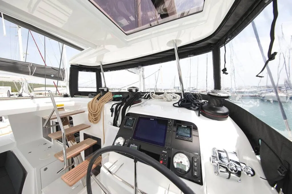 Cockpit of Hanna 1, a Lagoon 450 S catamaran at Grad Kaštela, Croatia