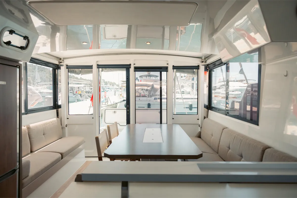 Salon of Moana 2, a Bali Catspace catamaran at Fethiye, Turkey