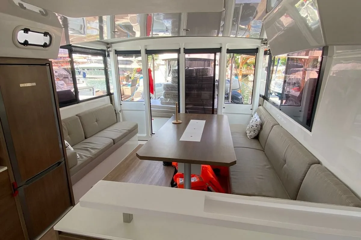 Salon of Moana 2, a Bali Catspace catamaran at Fethiye, Turkey