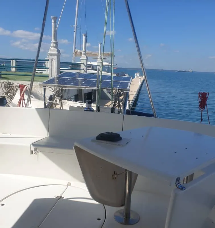 Galley of Alboran Cachaça (Majorca), a Fountaine Pajot Bahia 46 catamaran at es Jonquet, Spain