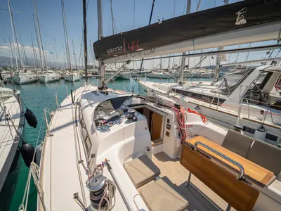 Deck of Calanthe, a AD Boats Salona 44 sailboat at Kaštela, Croatia