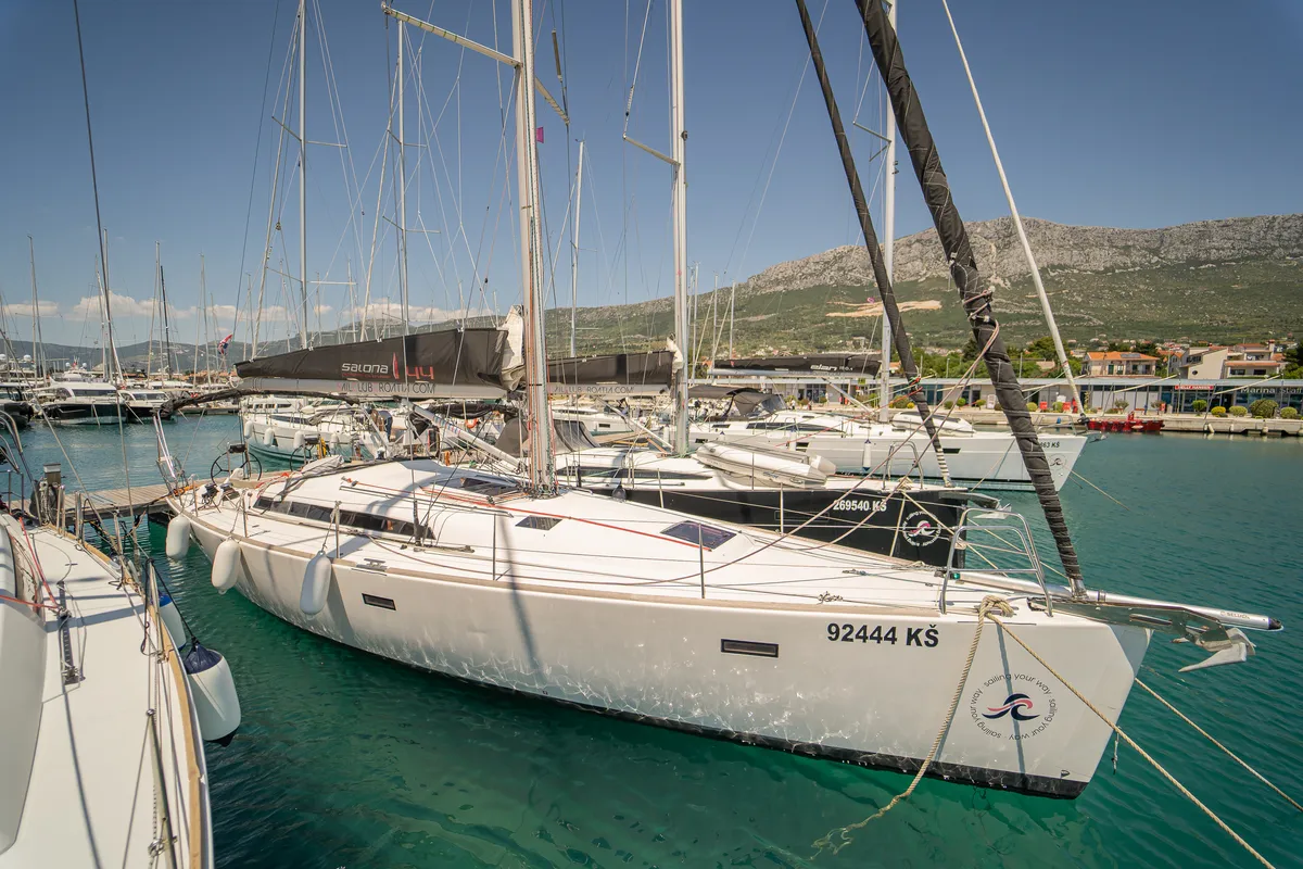 Cockpit of Calanthe, a AD Boats Salona 44 sailboat at Kaštela, Croatia