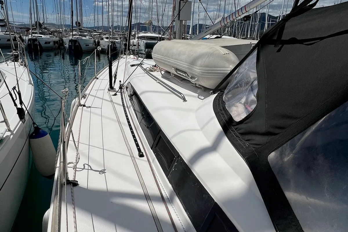 Deck of Calanthe, a AD Boats Salona 44 sailboat at Kaštela, Croatia